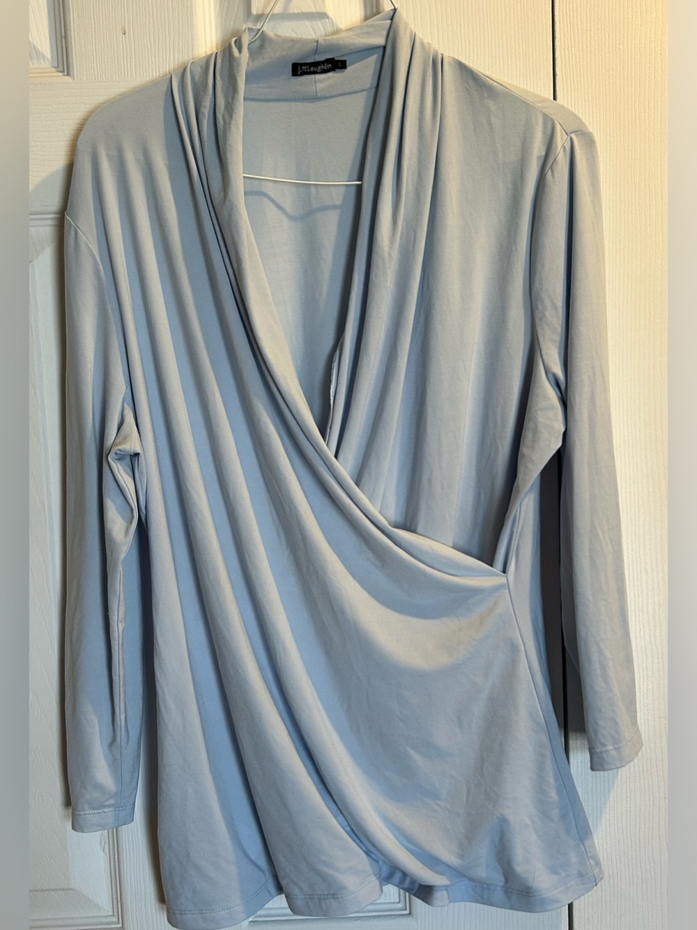 J. McLaughlin Light Blue Draped Wrap-Front Women’s Top, size Large
